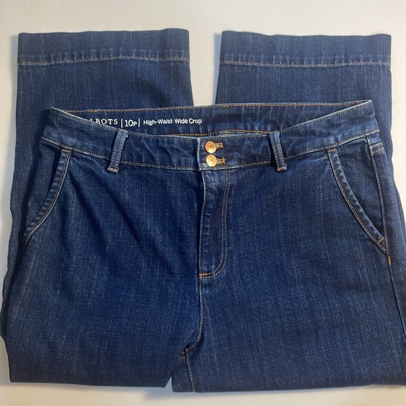 Talbots Flawless High-Waist Wide Crop Denim Jeans Size 10 Petite Pockets Buttons - Picture 2 of 13
